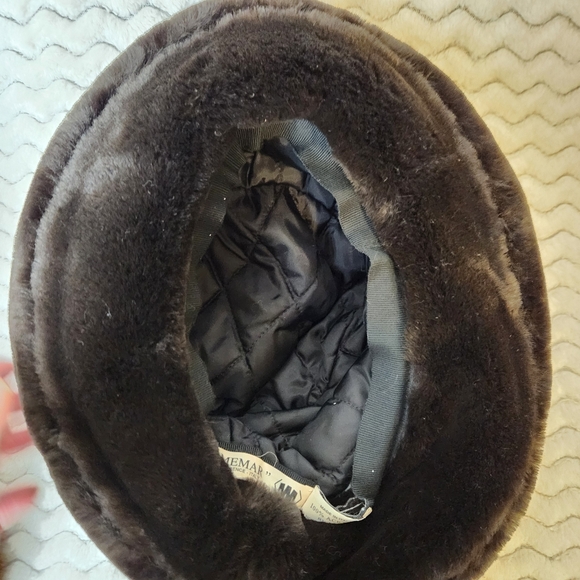 Vintage Memar Brown Faux Fur Quilted Lining Rolled Brim Bucket Hat main image 5
